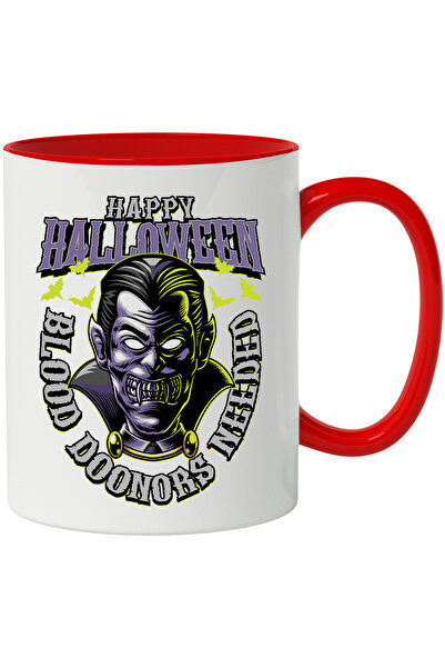 StoryGift Romania Cana Cu Mesaj In Engleza Happy Halloween, Vampir, Dracula, Lilieci, Multicolor 3, Cu Maner Rosu