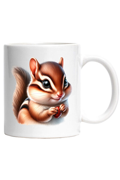 StoryGift Romania Cana cu o veverita vesela care tine o ghinda | ilustratie | mancare | hrana | fe, Cu Maner Alb