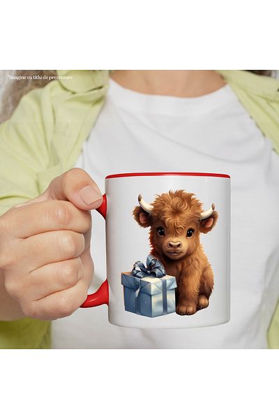 StoryGift Romania Mug with a bison calf that has a gift | illustration | he was good | seriously, With ,STG