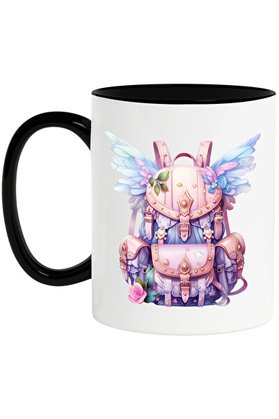 StoryGift Romania Cana cu un ghiozdan cu aripi | ilustratie | pentru copii | elev | scoala | invat, Cu Maner Negru