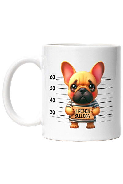 StoryGift Romania Cana cu French Bulldog, caine, animal de companie, ilustratie, trist, pitic, rus, Cu Maner Alb