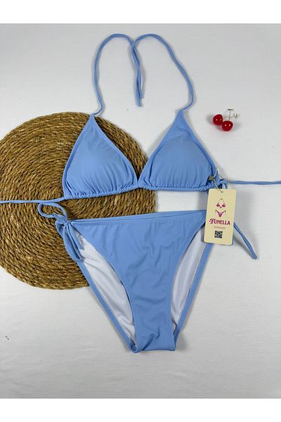 FUNELLA Baby Blue Adjustable Halter Neck Adjustable New Season Stylish Triangle Bikini Set