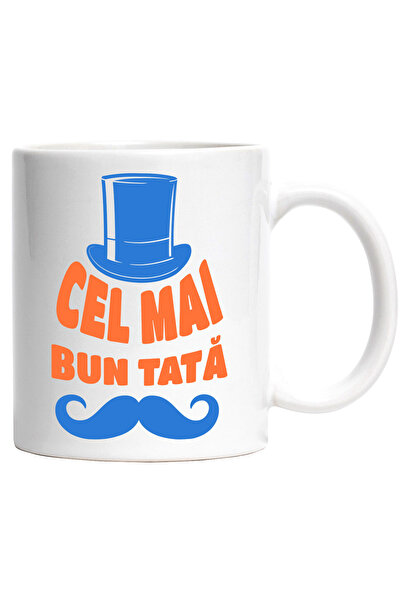 StoryGift Romania Cana Cel Mai Bun Tata palarie si mustata familie, 330ml, Ce...