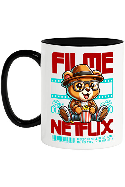 StoryGift Romania Cana cu Urs Brun Maro Cu Ochelari De Vedere Si Popcorn Film...