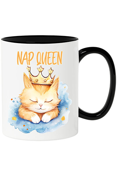 StoryGift Romania Cana cu pisica cu coroana care doarme cu mesajul "Nap Queen...