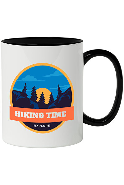 StoryGift Romania Cana Cu Mesaj In Engleza Hiking Time Explore, Drumetii, Noapte, Padure, Brazi, M, Cu Maner Negru