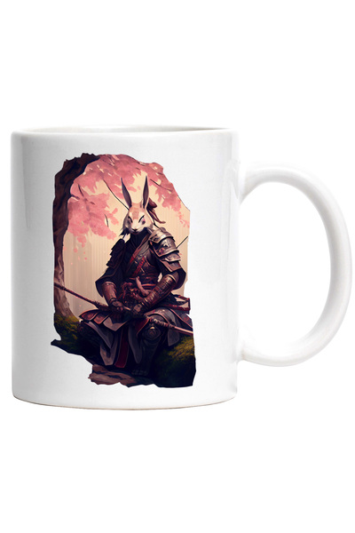 StoryGift Romania Cana Cu Iepure Samurai, Soldat, Ninja, Luptator, Razboinic,Ceramica, 330ml, cu M, Cu Maner Alb