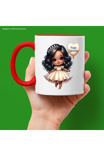 StoryGift Romania Mug with a little girl in a white dress | illustration | heart-shaped balloon | af, Cu,STG