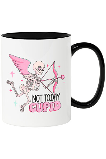 StoryGift Romania Cana cu scheletul lui Cupidon cu mesajul "Not today, Cupid", nu azi, stelute, in, Cu Maner Negru
