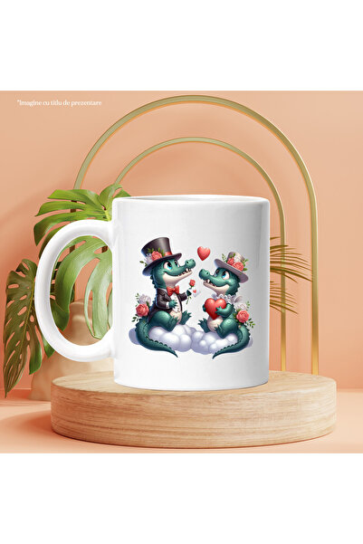 StoryGift Romania Cana cu 2 crocodili care stau pe nori | veselie | ilustratie | fericire | tranda, Cu Maner Alb