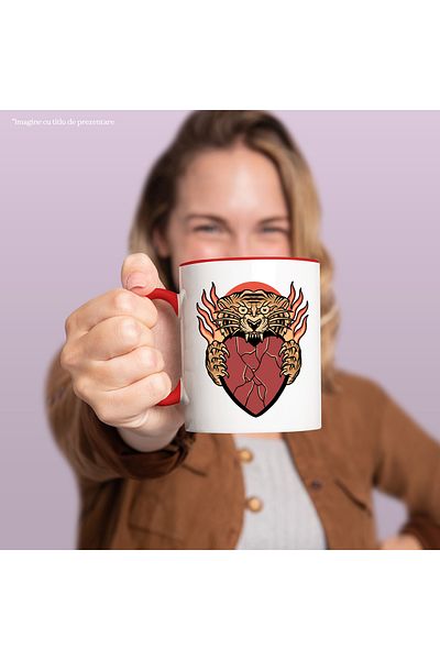 StoryGift Romania Mug With Tiger, Heart, Flames, Bite, Cracks, Claws, Multicolor 330 ml, , With