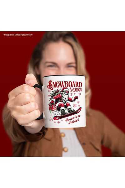 StoryGift Romania Mug with Santa Claus on a snowboard With gift Text Enjoy the Holidays, sports again, With ,STG