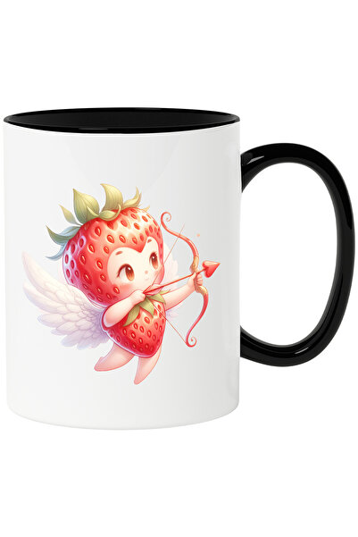 StoryGift Romania Cana cu un bebelus Cupidon in costum de capsuna | trage cu arcul | aripi | zboar, Cu Maner Negru