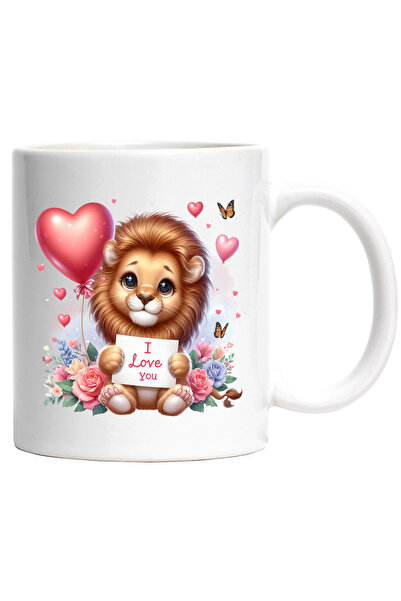 StoryGift Romania Cana cu un pui de leu care tine o foaie cu mesajul "I love ...