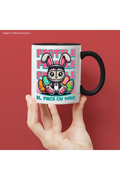 StoryGift Romania Cana pastele il faci cu mine oua colorate sarbatoare, 330ml, Ceramica cu Maner N, Cu Maner Negru