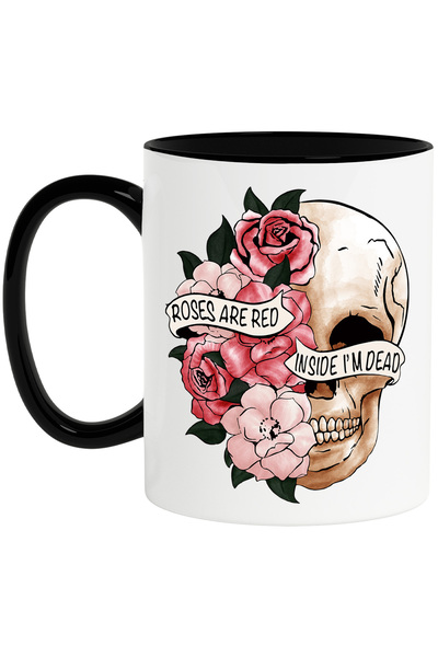 StoryGift Romania Cana cu un craniu "Roses are red, inside I'm dead", ilustra...