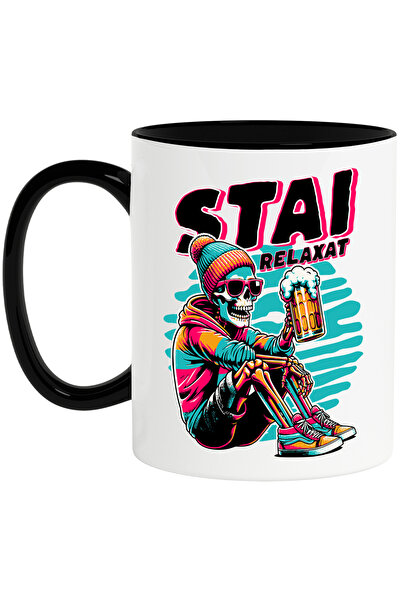 StoryGift Romania Cana Schelete cu bere si ochelarii Stai relaxat, 330ml, Cer...