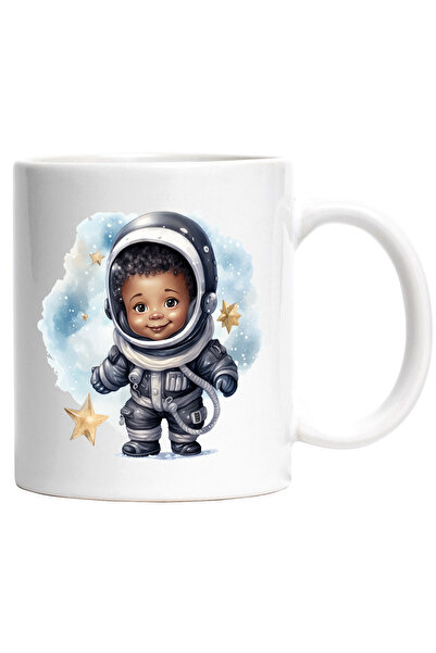 StoryGift Romania Cana cu un copil in costum de astronaut | ilustratie | stele | ninge | iarna | f, Cu Maner Alb