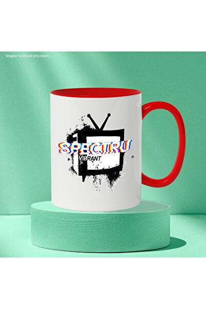 StoryGift Romania Vibrant Spectrum Mug Old TV Vintage Art, 330ml, Ceramic with Red Handle, With,STG