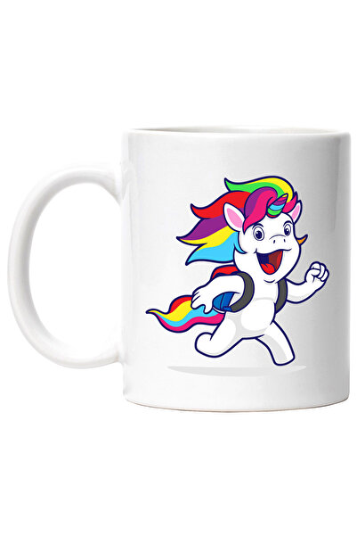 StoryGift Romania Cana Cu Unicorn, Elev, Student, Ghiozdan, Alergare, Multicolor 330 ml, Ceramica , Cu Maner Alb