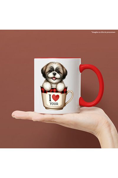 StoryGift Romania Mug with a puppy sitting in a cup, illustration, heart, appreciation, coffee, With ,STG
