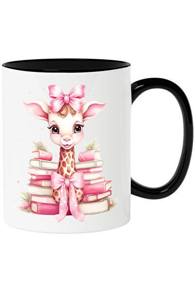 StoryGift Romania Cana cu o girafa vesela | ilustratie | teancuri cu carti | ...