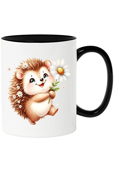 StoryGift Romania Cana cu un arici fericit care tine o floare alba | ilustrat...