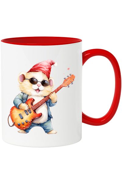 StoryGift Romania Cana cu un soarece care canta la chitara | ilustratie | instrument muzical | mel, Cu Maner Rosu