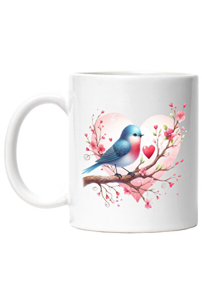 StoryGift Romania Cana cu o pasare care sta pe o ramura, ilustratie, inimioar...