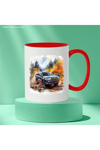 StoryGift Romania Mug With Toyota Highlander, Forest, Stones, Sky, Car, Multicolor 330 ml, Ceram, With ,STG
