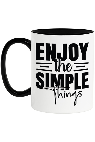 StoryGift Romania Cana cu un text motivational in limba engleza "Enjoy the simple things" - bucura, Cu Maner Negru
