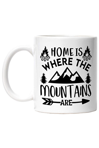StoryGift Romania Cana cu munti si focuri de tabara cu mesajul "Acasa este locul in care se afla m, Cu Maner Alb