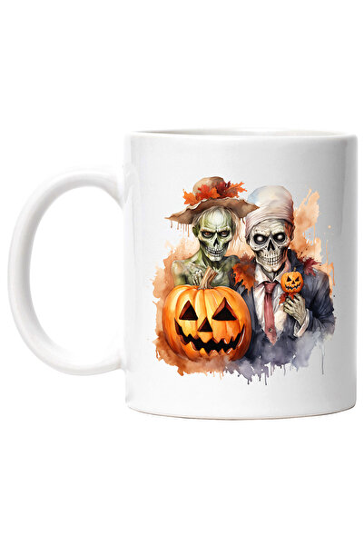 StoryGift Romania Cana cu 2 zombie, ilustratie, Halloween, dovleci decorati, ...