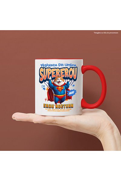 StoryGift Romania Mug with Scottish Fold Dog in Superman Costume with Cape, Night Hero, Des, Cu,STG