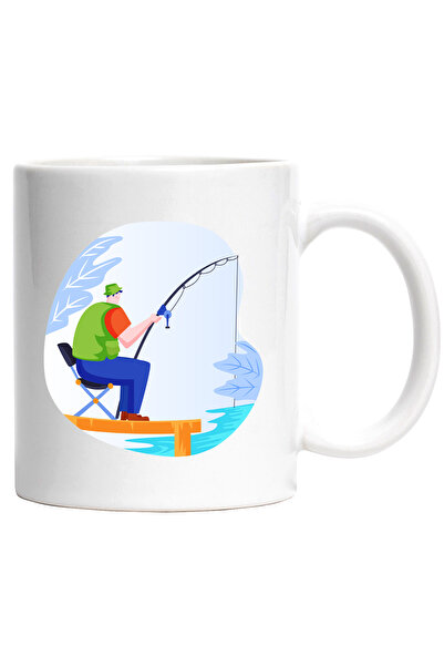 StoryGift Romania Cana Cu Pescuit, Lac, Lanseta, Scaun, Multicolor 330 ml, Ce...