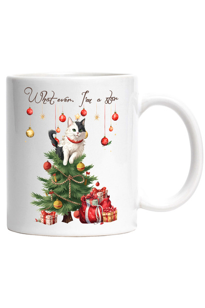 StoryGift Romania Cana cu pisica in varful bradului cu mesajul "What ever. I'...