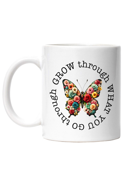 StoryGift Romania Cana cu un fluture cu petale din flori cu mesajul "Grow thr...
