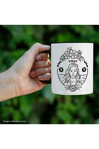 StoryGift Romania Mug with Virgo zodiac sign, illustration, zodiac sign, astrology, symbol, sign, flowers, water,, With ,STG