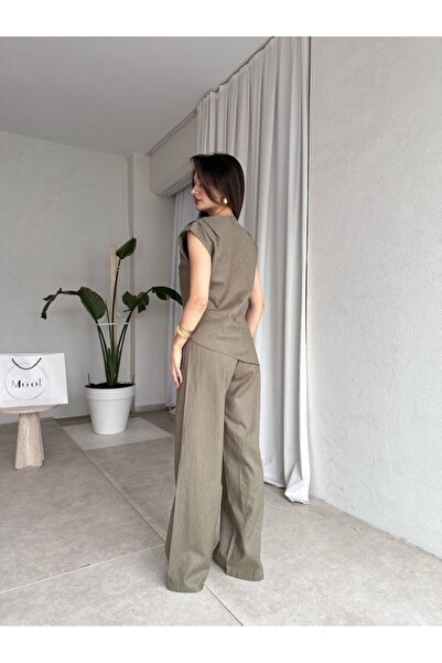 My Blog Khaki aszimmetrikus blúz nadrág szett - 7227