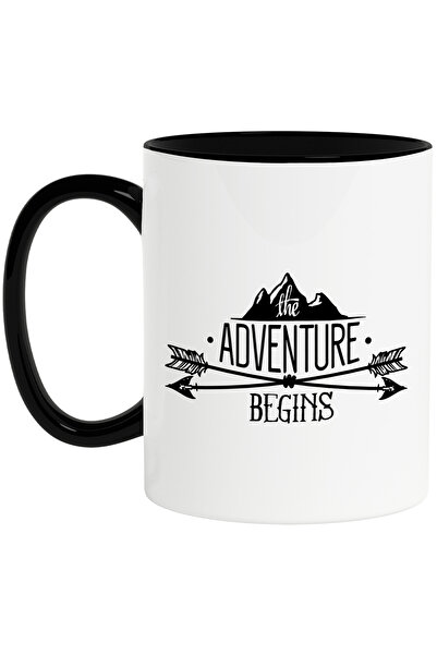 StoryGift Romania Cana cu munti si 2 sageti cu mesajul "The adventure begins" - incepe aventura cu, Cu Maner Negru