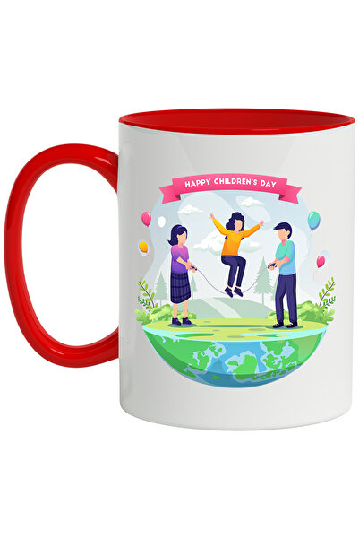StoryGift Romania Cana Cu Mesaj In Engleza Happy Children's Day, Ziua Copilului, Baloane, Coarda, , Cu Maner Rosu