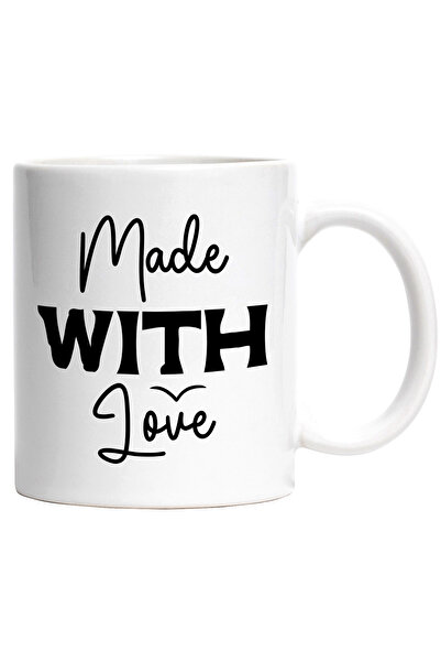 StoryGift Romania Cana cu textul in limba engleza "Made with love" - facuta cu iubire pasiune cu M, Cu Maner Alb