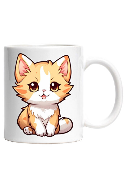 StoryGift Romania Cana Cu Pisica din Desene Animate, Blana Aurie, Mica, Pufoa...