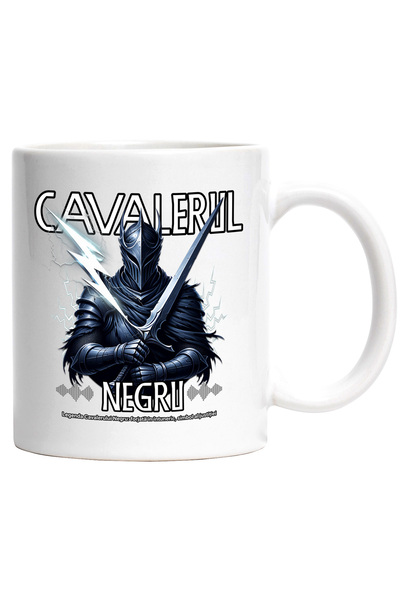 StoryGift Romania Cana Cavalerul Negru armura de fier sabii stralucitor, 330ml, Ceramic cu Maner A, Cu Maner Alb