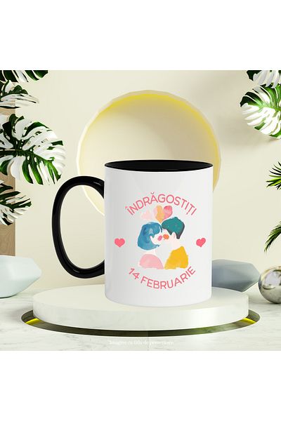 StoryGift Romania Couple Mug Lovers February 14 Love, 330ml, Ceramic with Black Handle, With Handle, STG.