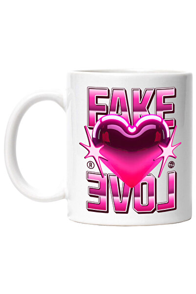 StoryGift Romania Cana cu Inima Stralucitoare Roz Text Fake Love, Dragoste Fa...