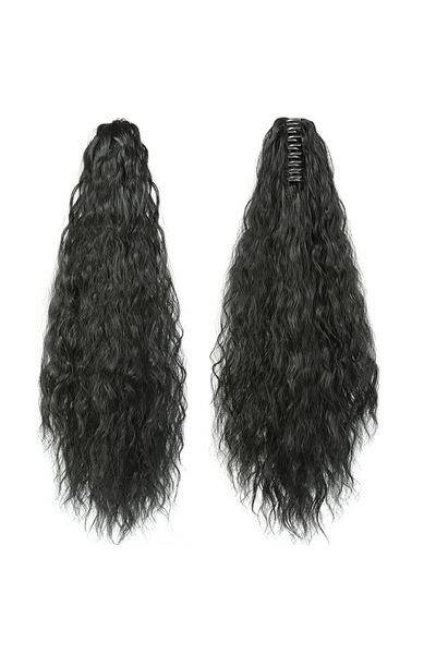animis beauty Extensie coadă de cal neagră, creată, groasă, tip clips, 76 cm, fibră sintetică