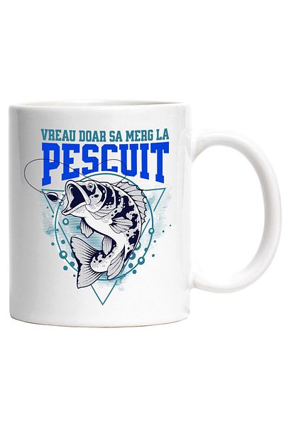 StoryGift Romania Cana cu Design Abstract Peste Hobby Iubitorii De Natura Pescuit Text Vreau Doar , Cu Maner Alb