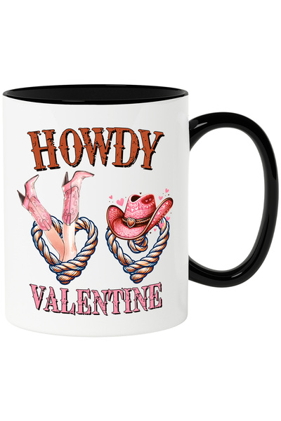 StoryGift Romania Mug with 2 hearts with the message "Howdy Valentine", illus...