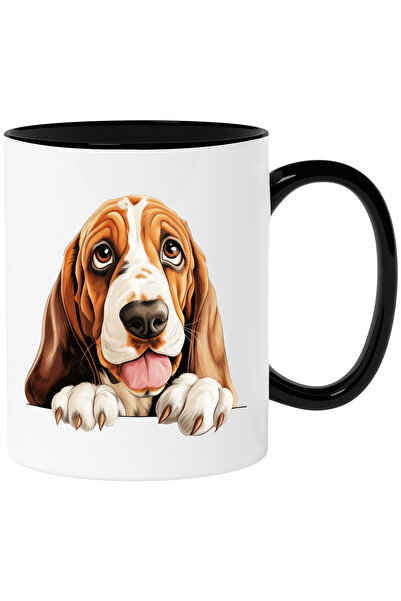 StoryGift Romania Cana cu un catel cu urechile plecate | ilustratie | limba scoasa | labute | ghea, Cu Maner Negru